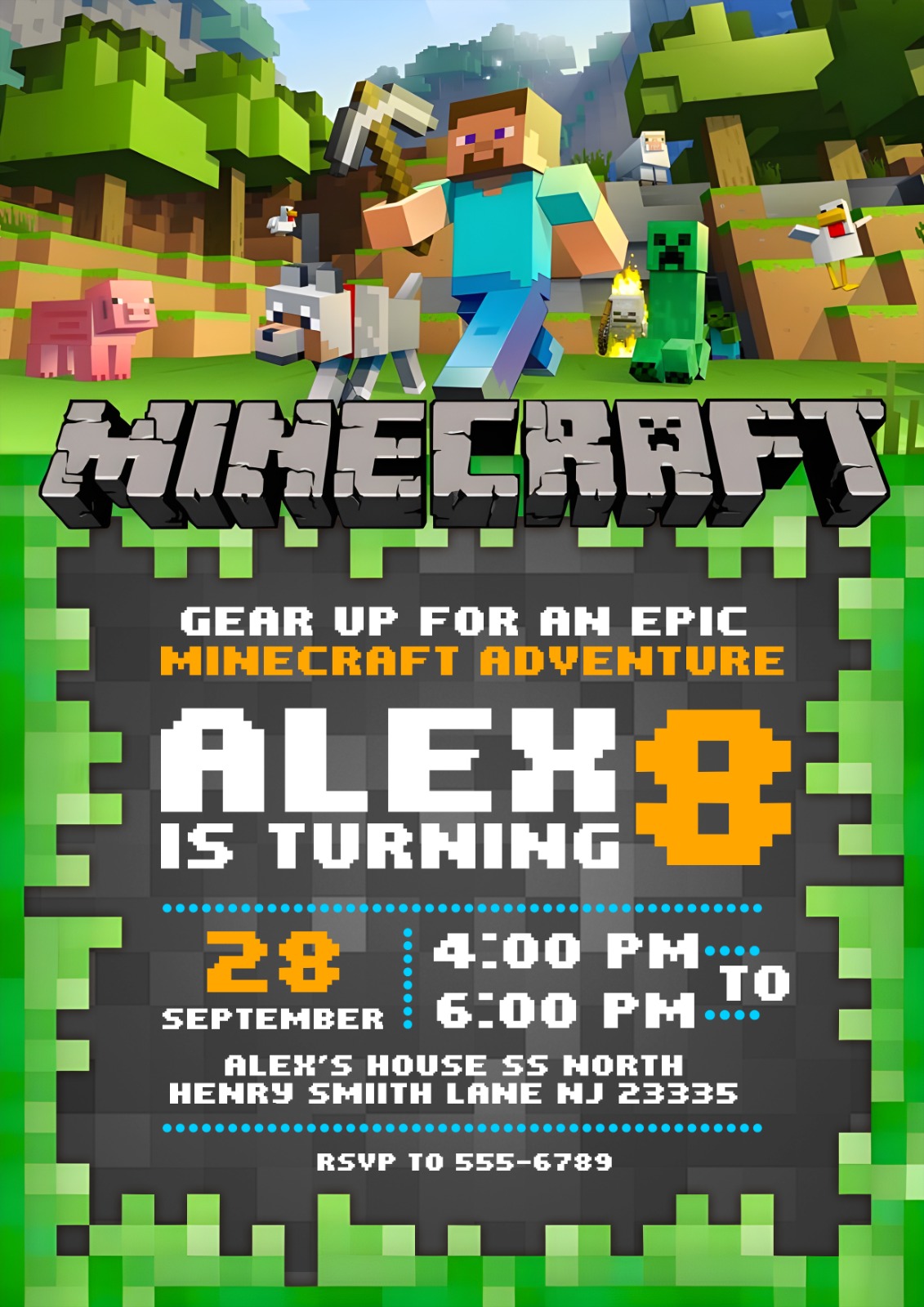 Minecraft Printable Birthday invitation