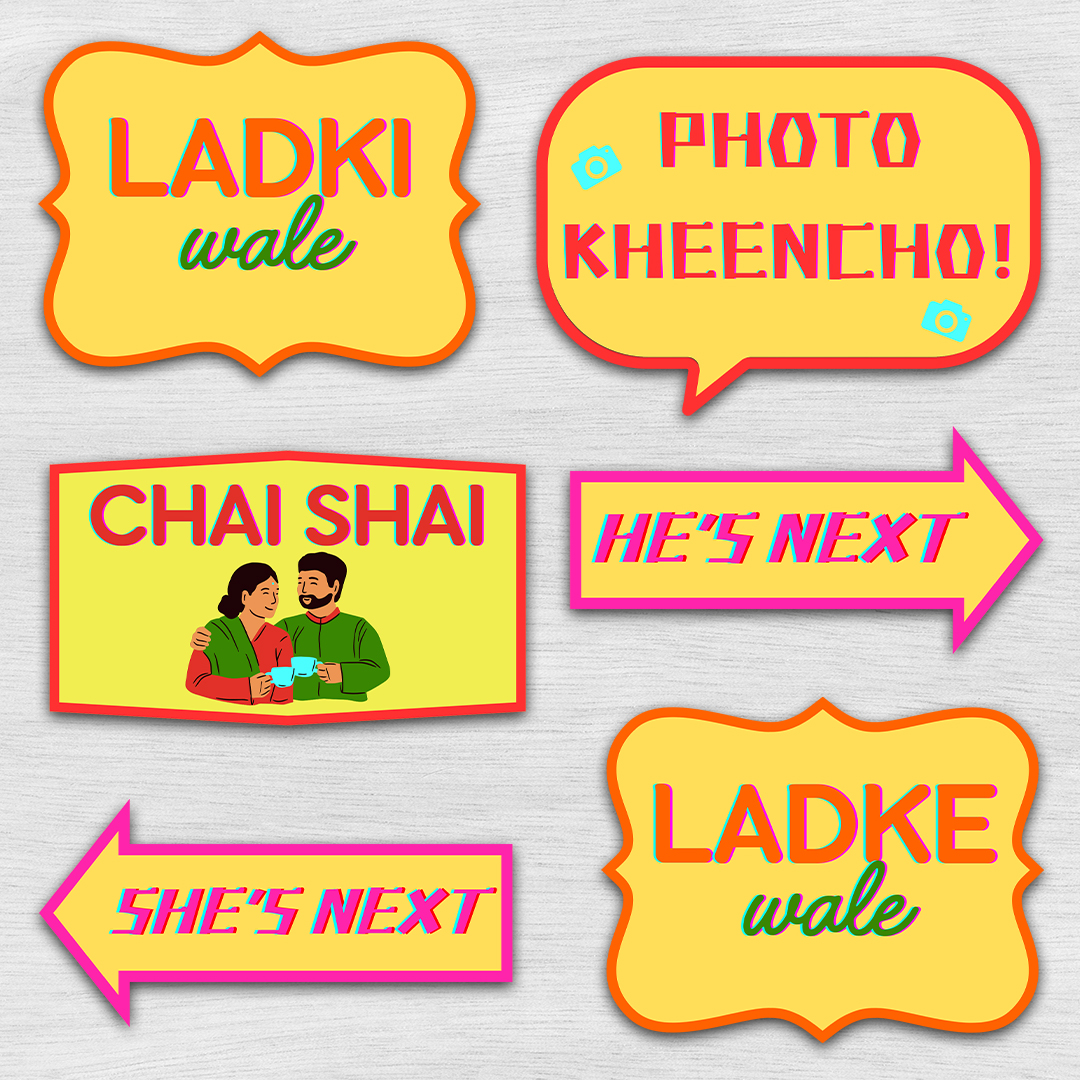 15 vibrant printable Indian wedding props – customizable and fun decor for Desi weddings