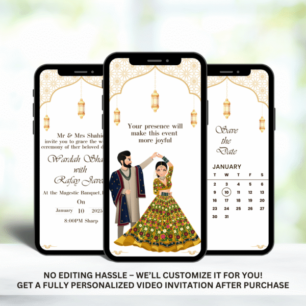 Classic Gold and White Animated Wedding Invitation | MP4 Format - Image 3