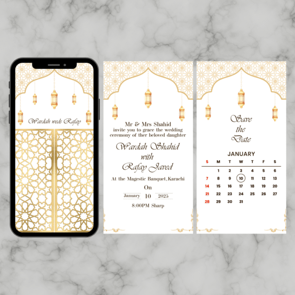 Classic Gold and White Animated Wedding Invitation | MP4 Format - Image 4