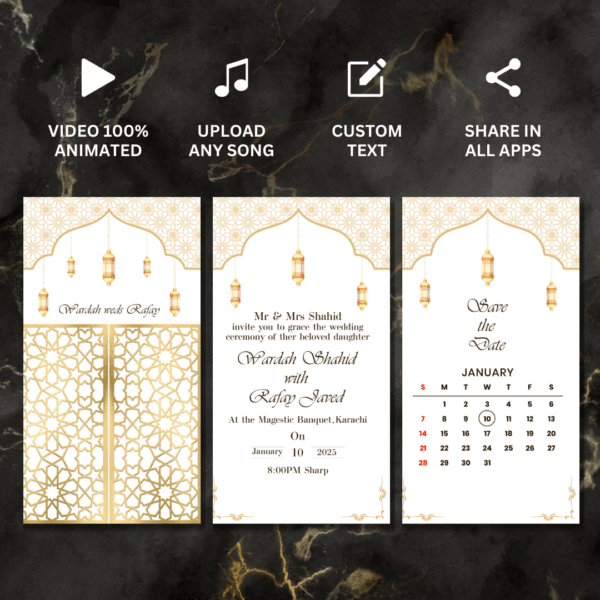 Classic Gold and White Animated Wedding Invitation | MP4 Format - Image 5