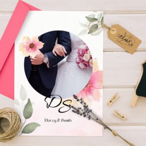 Personalized Elegant Save the Date Card | Pink Floral Wedding Invitation | Custom Couple Photo Invitation | Printable Wedding Announcement