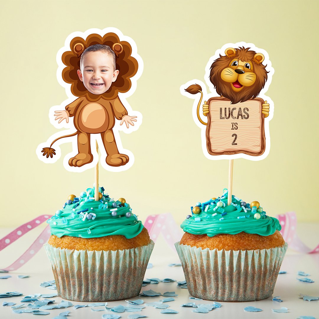 Birthday Boy in Lion Costume Cake Topper | Customizable Set of Two