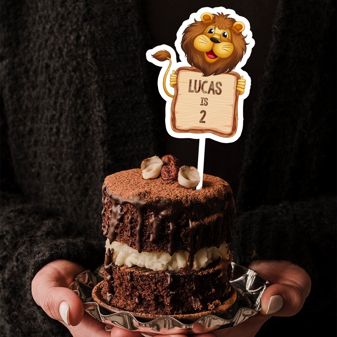 Birthday Boy in Lion Costume Cake Topper | Customizable Set of Two - Image 3