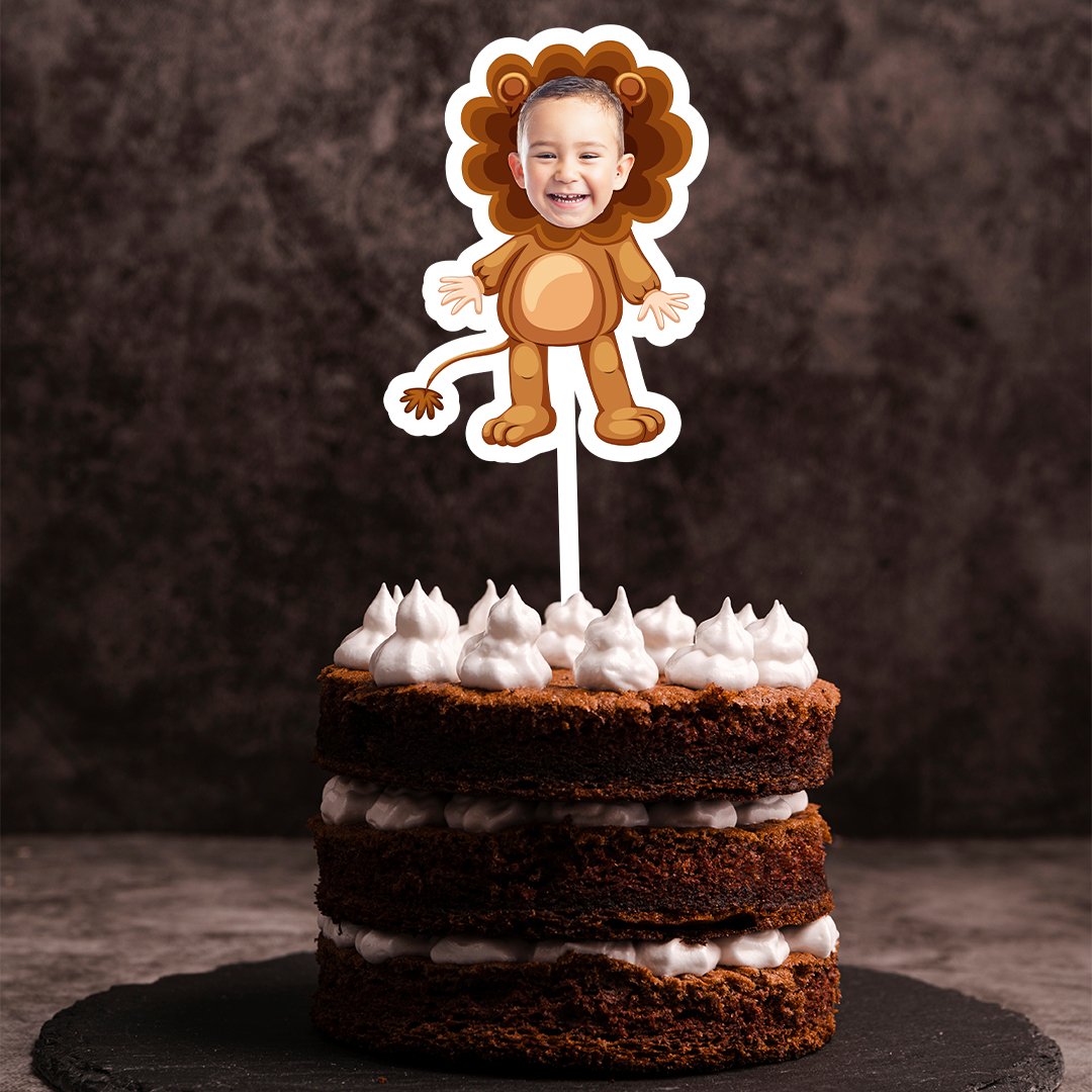 Birthday Boy in Lion Costume Cake Topper | Customizable Set of Two - Image 2