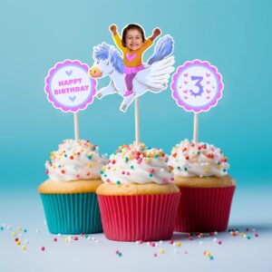 Printable Pegasus Cake Toppers – Custom Kids Photo Set of 3