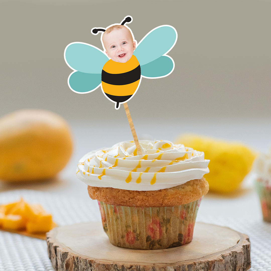Custom Birthday Baby Bee Cupcake Toppers (Set of 12) - Image 2