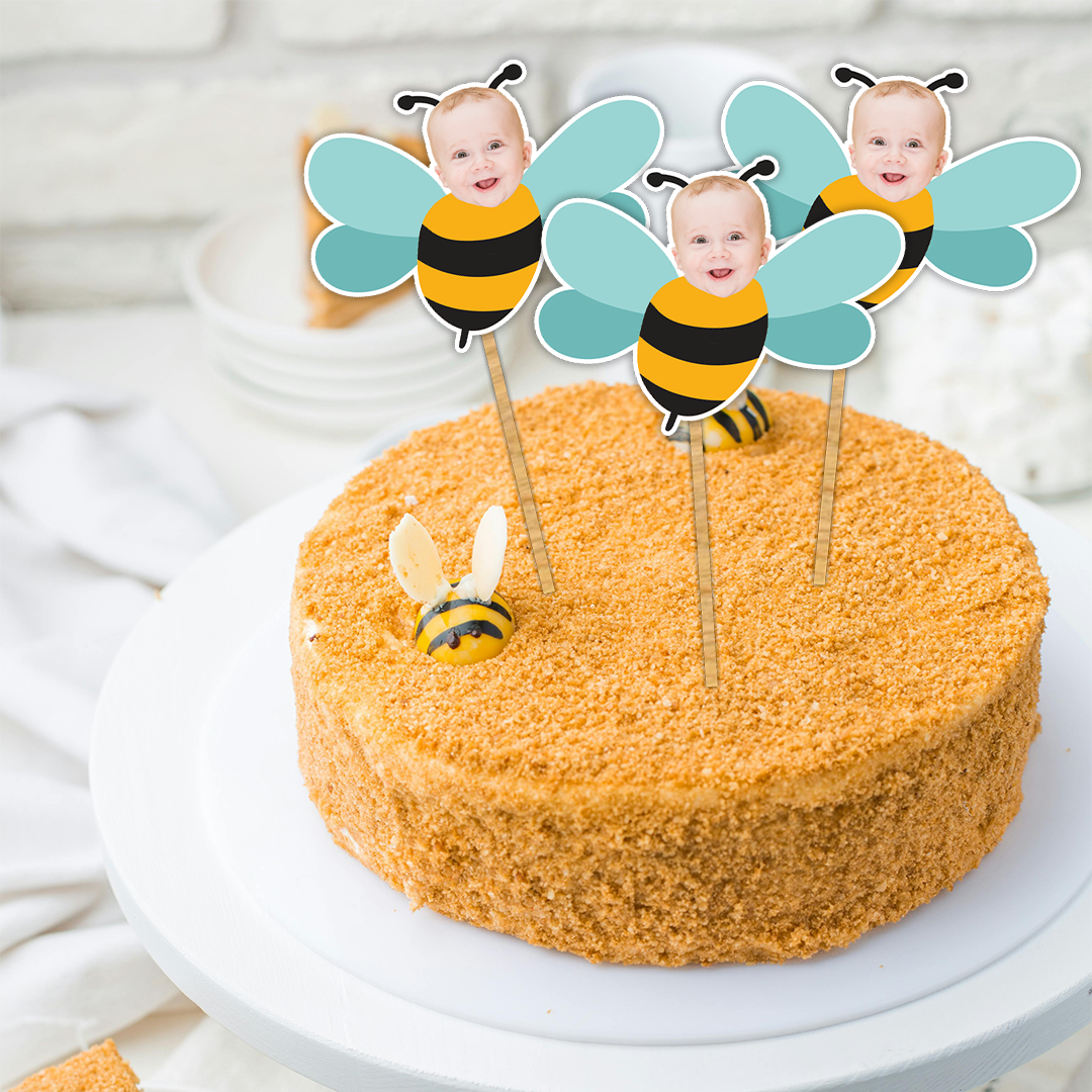 Custom Birthday Baby Bee Cupcake Toppers (Set of 12) - Image 4