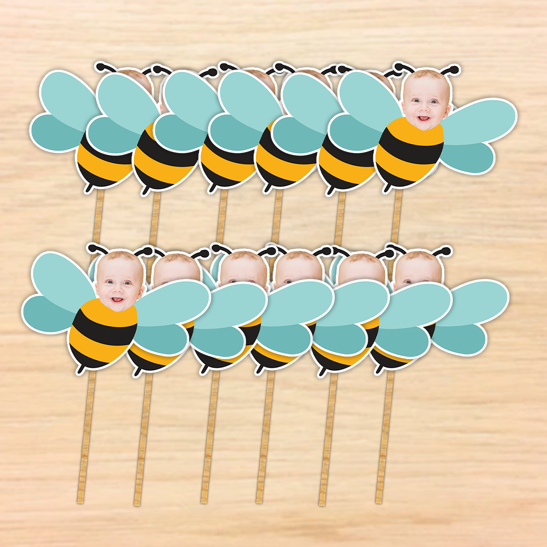 Custom Birthday Baby Bee Cupcake Toppers (Set of 12) - Image 5