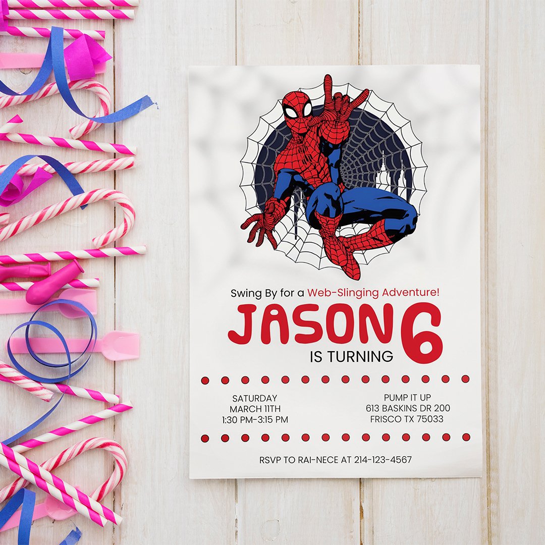Personalized Spiderman Photo Card, Custom Digital Download, Printable Superhero Invitation